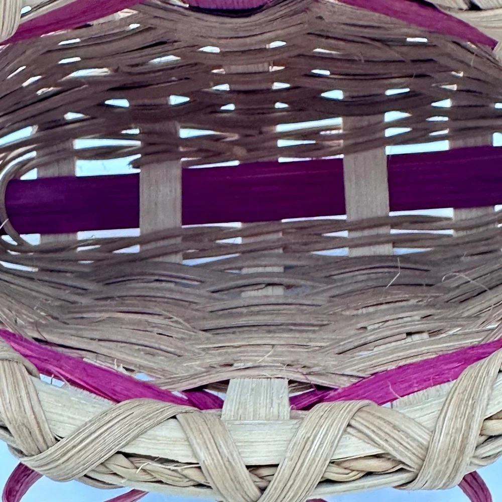 Woven Wall Basket 5x5 Small Tan Pink Bow Hanging Decor